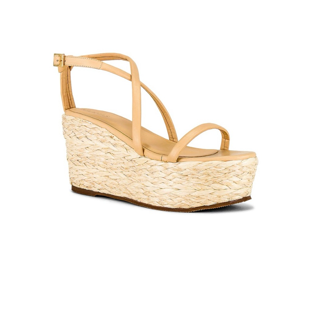Kaanas Revolve Colon Tan Wedge Platform Raffia Faux leather sandal size 10 new